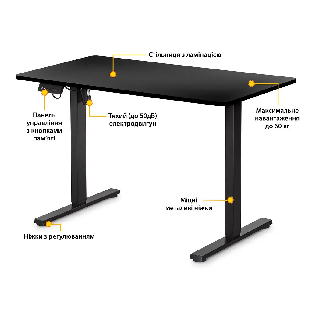 Компьютерный стол Mealux PowerDesk Lite Black с электрорегулировкой высоты (EVO-201 Lite B/B) - фото 2