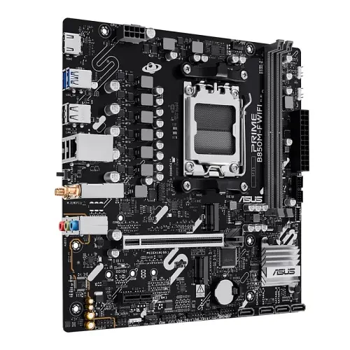 Материнська плата AM5 Asus PRIME B850M-F WIFI, B850, 2xDDR5, Int.Video (CPU), 4xSATA3, 2xM.2, 1xPCI-E 5.0 x16, 1xPCI-E 4.0 x1, Realtek 7.1, Realtek 1Gb, WiFi 6, Bluetooth 5.3, 4xUSB 3.2 / 6xUSB 2.0, HDMI, MicroATX - фото 2