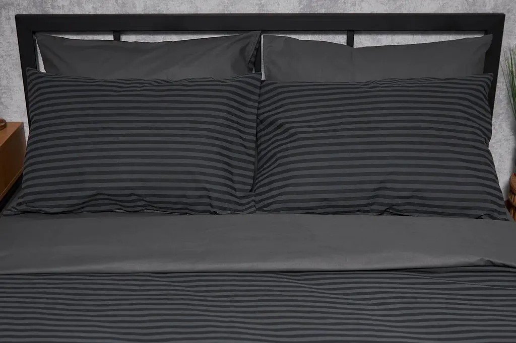 Комплект постельного белья полуторный евро 160х220 наволочки 2х50х70 Gray Stripe&Black Бязь Gold Люкс - фото 2