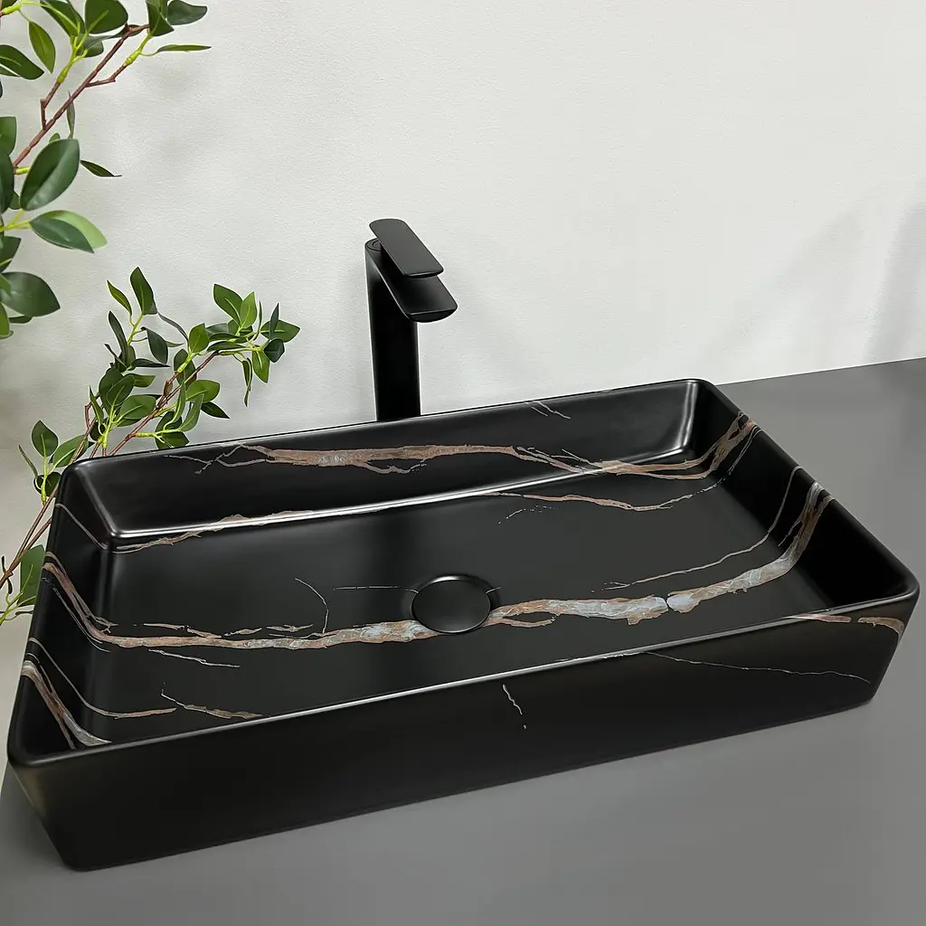 Умивальник VBI Triest black stone matt накладний VBI-012703, Чорний матовий - фото 3