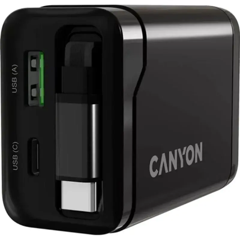 Зарядний пристрій Canyon 1xUSB-C PD65W + 1xUSB QC3.0 + cable USB-C to USB-C black (CNS-CURC65ACB) - фото 8