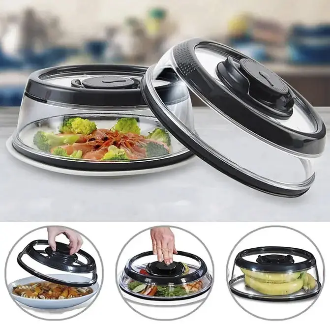 Вакуумна багаторазова кришка для продуктів Vacuum Food Sealer 19 см, Kitchen Master Чорний 85744 - фото 3