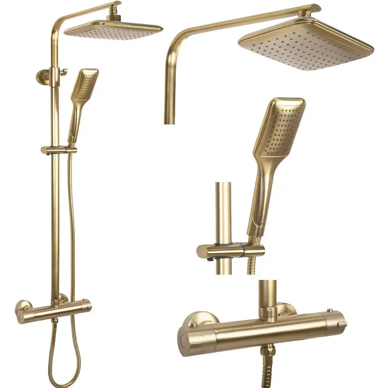 Душевая система Rea Tom brushed gold с термостатом REA-P5004, Золотой - фото 6