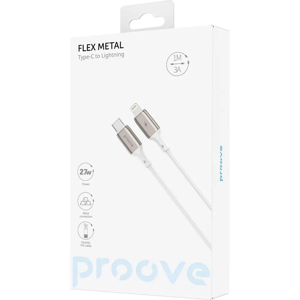 Кабель Proove Flex Metal USB-C to Lightning 27W 1m White (CCFM27002102) [130344] - фото 2