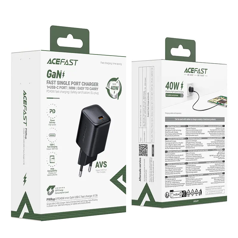 Мережевий зарядний пристрій ACEFAST A136 PD40W mini GaN USB-C fast charger Чорний - фото 2