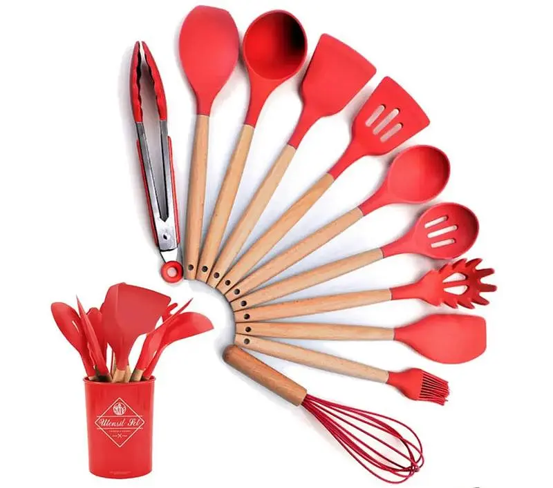 Силіконовий кухонний набір приладдя Kitchen Set 12 предметів (дерево+силікон) - фото 8