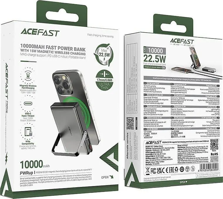 Павербанк Acefast Magnetic Wireless Black 10 000 mAh / 22.5 Вт (6974316284000) - фото 6