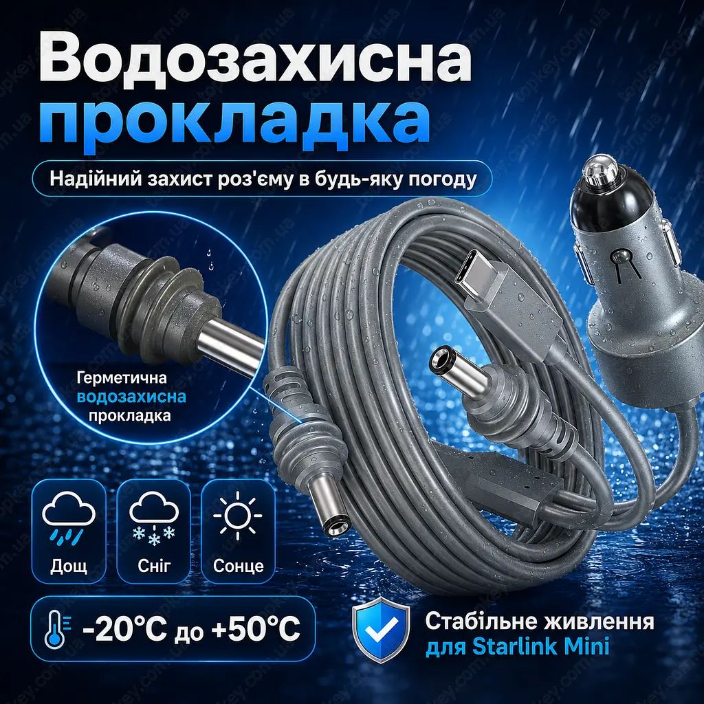 Кабель живлення Starlink Mini 3 м 3-в-1 USB-C / DC / прикурювач до 100W - фото 8