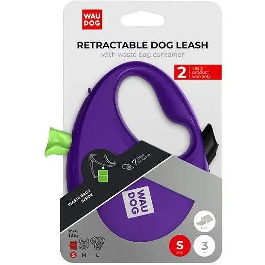 Повідець-рулетка для собак Waudog R-leash з контейнером для пакетів, світловідбивна стрічка, S, до 12 кг, 3 м, фіолетовий - фото 6