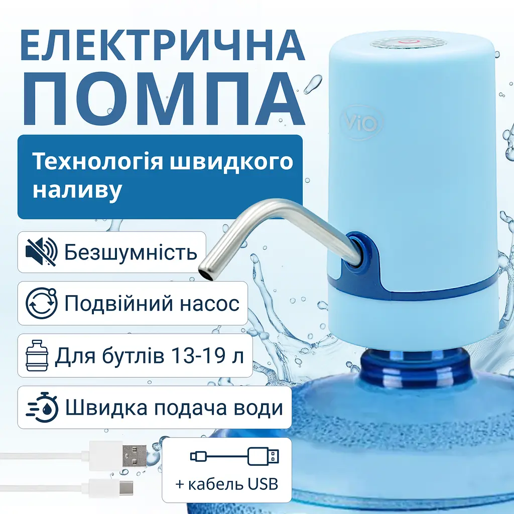 Електрична помпа для води ViO E20 з подвійним мотором, блакитна - фото 2