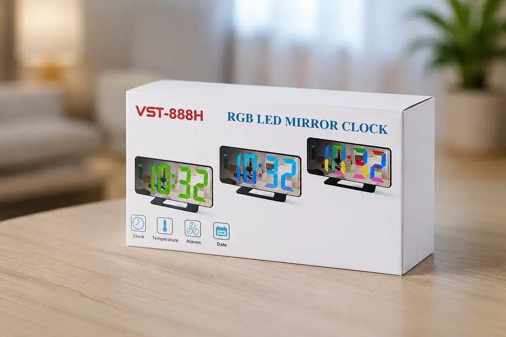 Годинник VST 888H RGB з датчиком температури / Годинник електронний настільний з дзеркальним дисплеєм / Дзеркальний LED годинник з будильником - фото 4