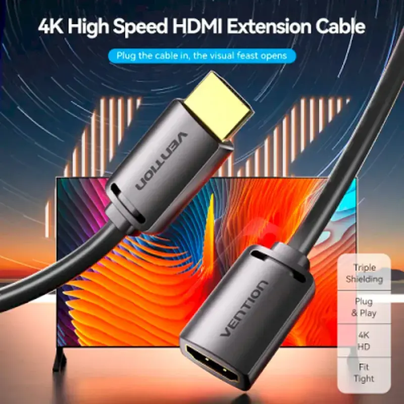Кабель мультимедійний HDMI M to HDMI F 5.0m V2.0 4K60Hz Vention (AHCBJ) - фото 2