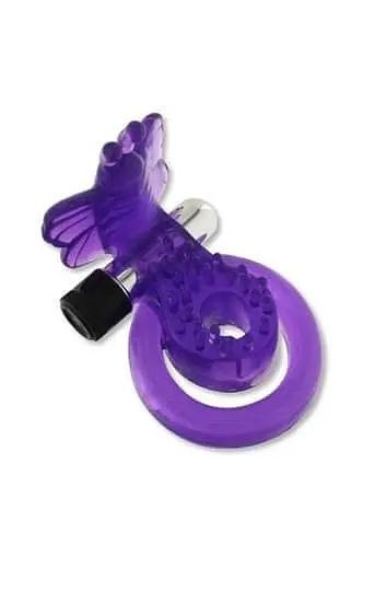Подвійне віброкільце з метеликом Seven Creations Cock Ball Butterfly, 9х1.5 см (фіолетовий)
