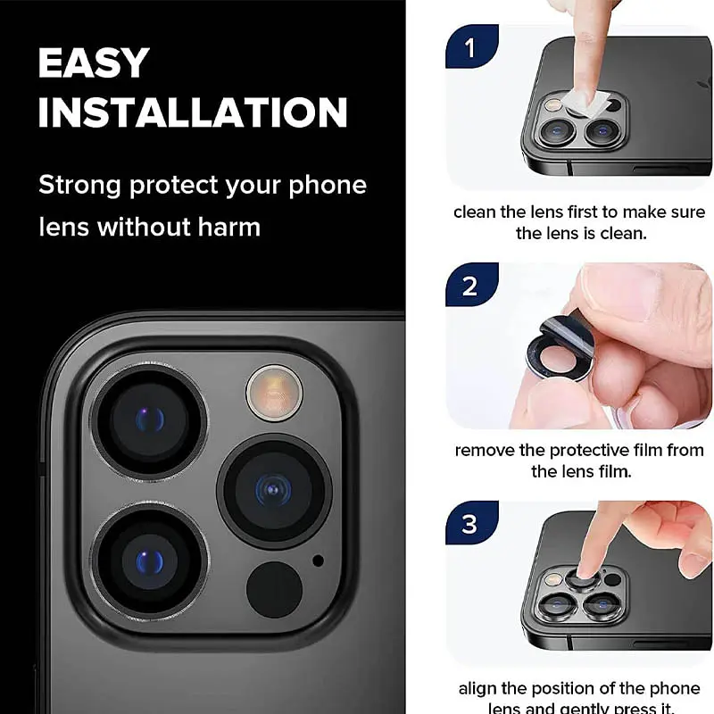 Защитное стекло Metal Classic на камеру (в упак.) для Apple iPhone 16 Pro (6.3) / 16 Pro Max (6.9) Черный / Black - фото 6