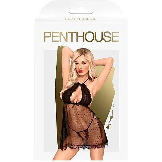 Комплект сорочка у стилі 60-х та трусики з доступом Penthouse - Libido Boost Black L/XL - фото 3