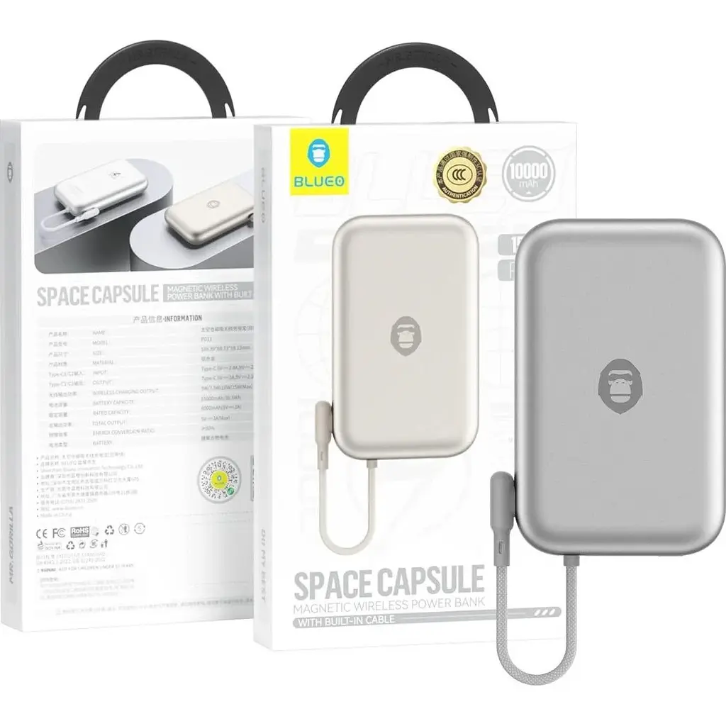 Зовнішній акумулятор Blueo Space Capsule Magnetic Wireless Power Bank 10000mAh 20W Silver Titanium (BL039-SLT) [123929] - фото 3
