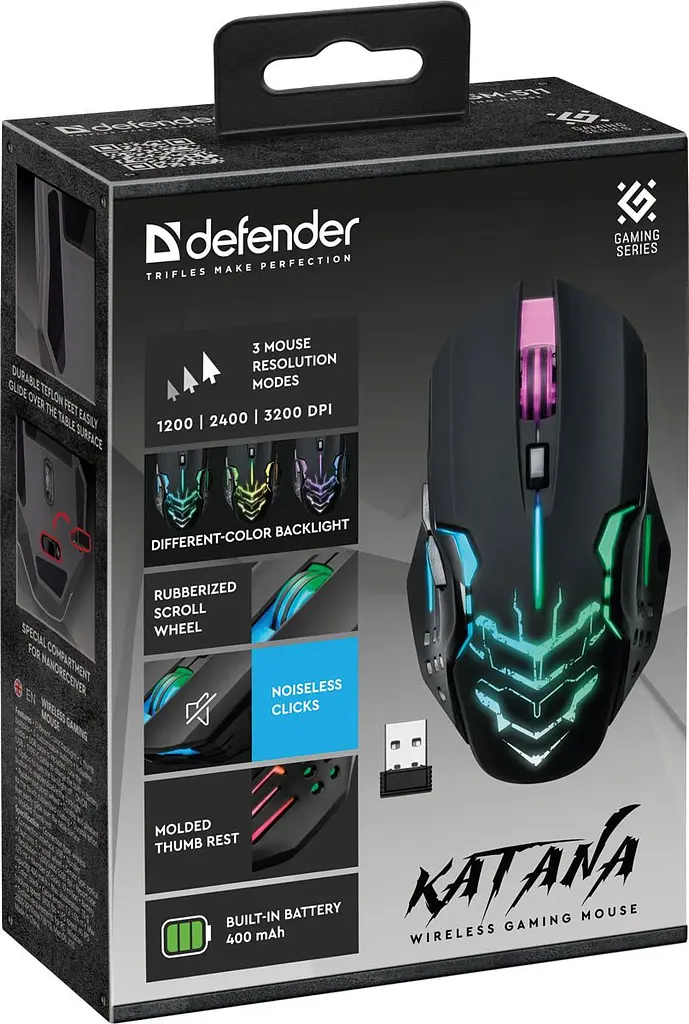 Комп'ютерна мишка Defender Katana GM-511 бездротова ігрова 6кн. 3200 dpi. 400 mAh чорна (52511) - фото 2