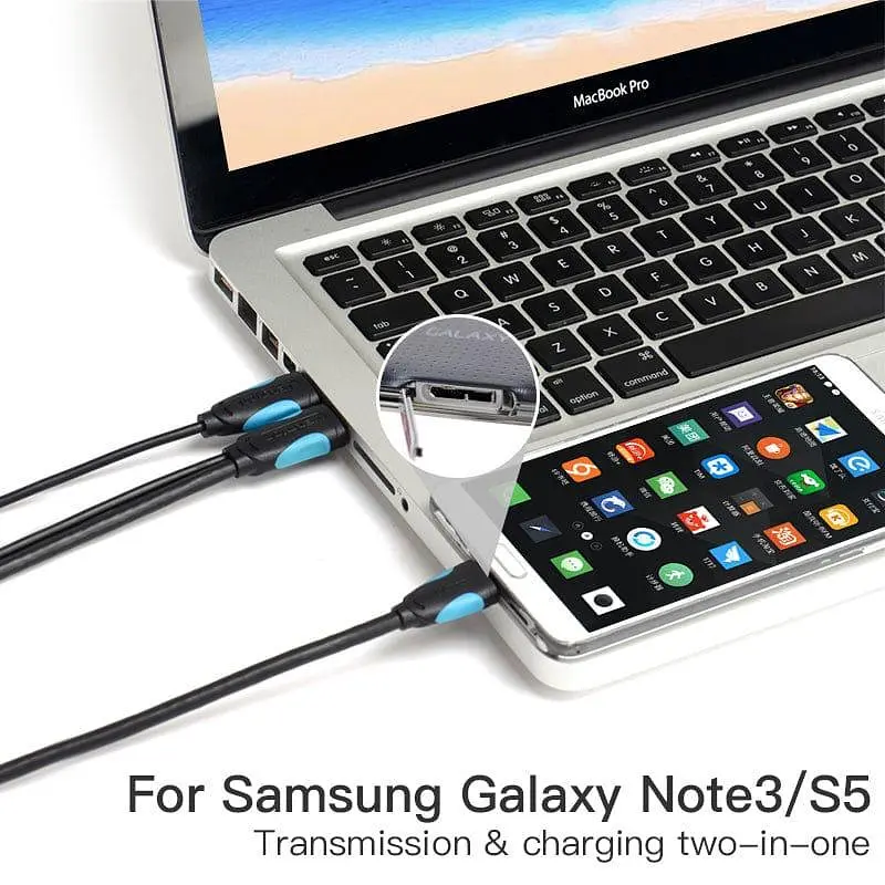 Кабель Vention USB3.0 A Male to Micro B Male Hard Disk Cable with USB2.0 Male 1M Black (VAS-A62-B100) - фото 2
