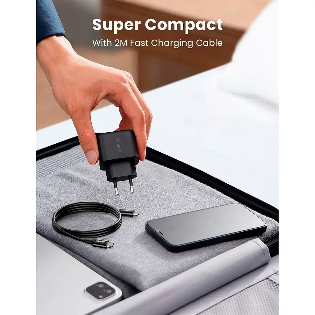 Мережевий зарядний пристрій Ugreen CD250 USB-C 25W PD Charger + Cable USB-C to USB-C 2m Black (50581) [99279] - фото 3