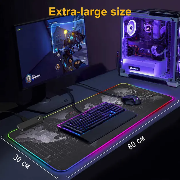 Ігрова поверхня з RGB підсвіткою FeelTouch 800 x 300 мм Black - фото 5