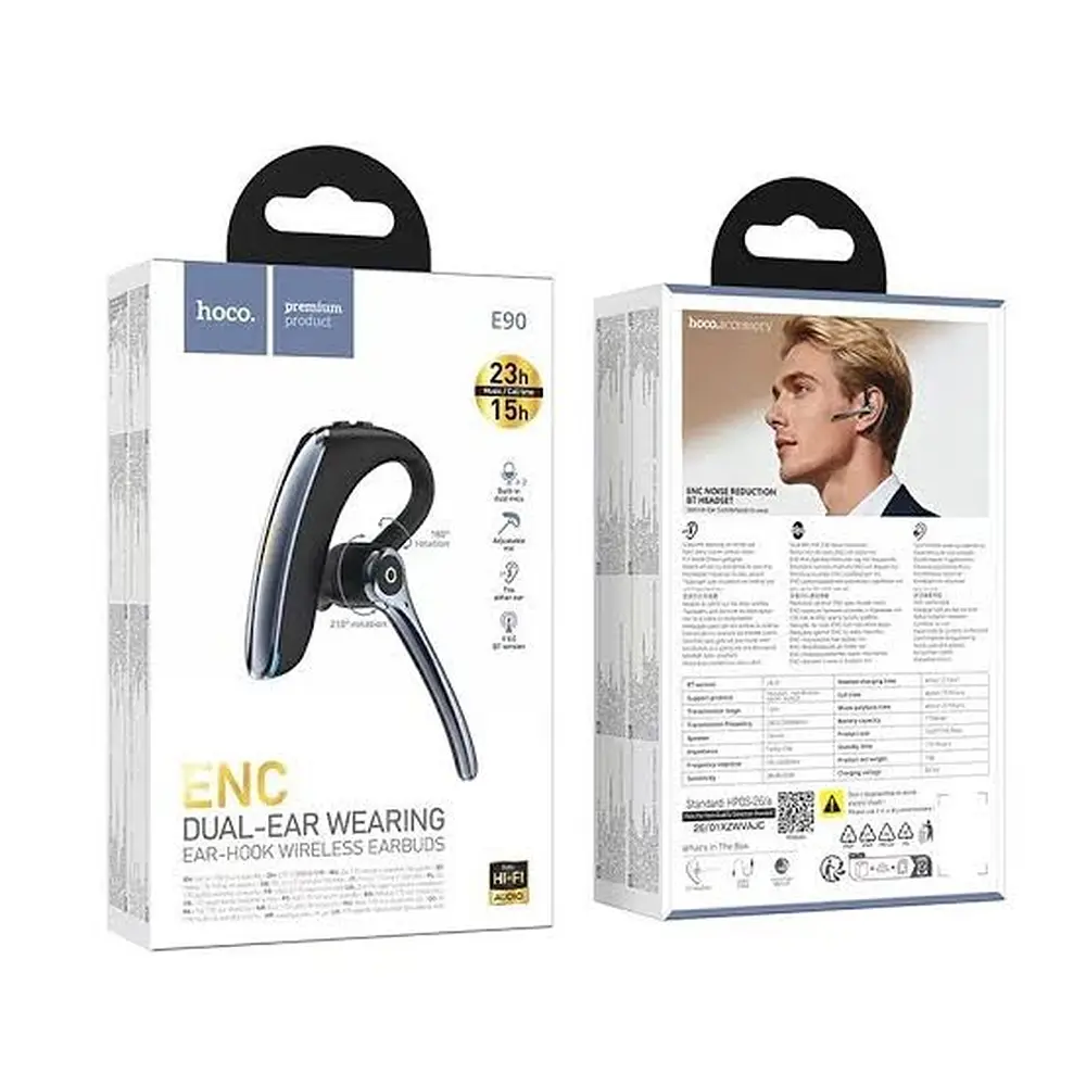Bluetooth-гарнітура Hoco E90 Liya ENC noise reduction BT headset Black - фото 2