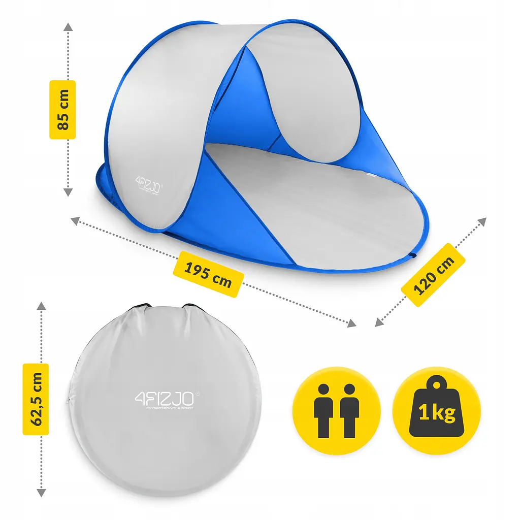 Намет пляжний 4FIZJO Pop-Up 195 x 120 см саморозкладний Blue/Grey (P-5905973405157) - фото 11