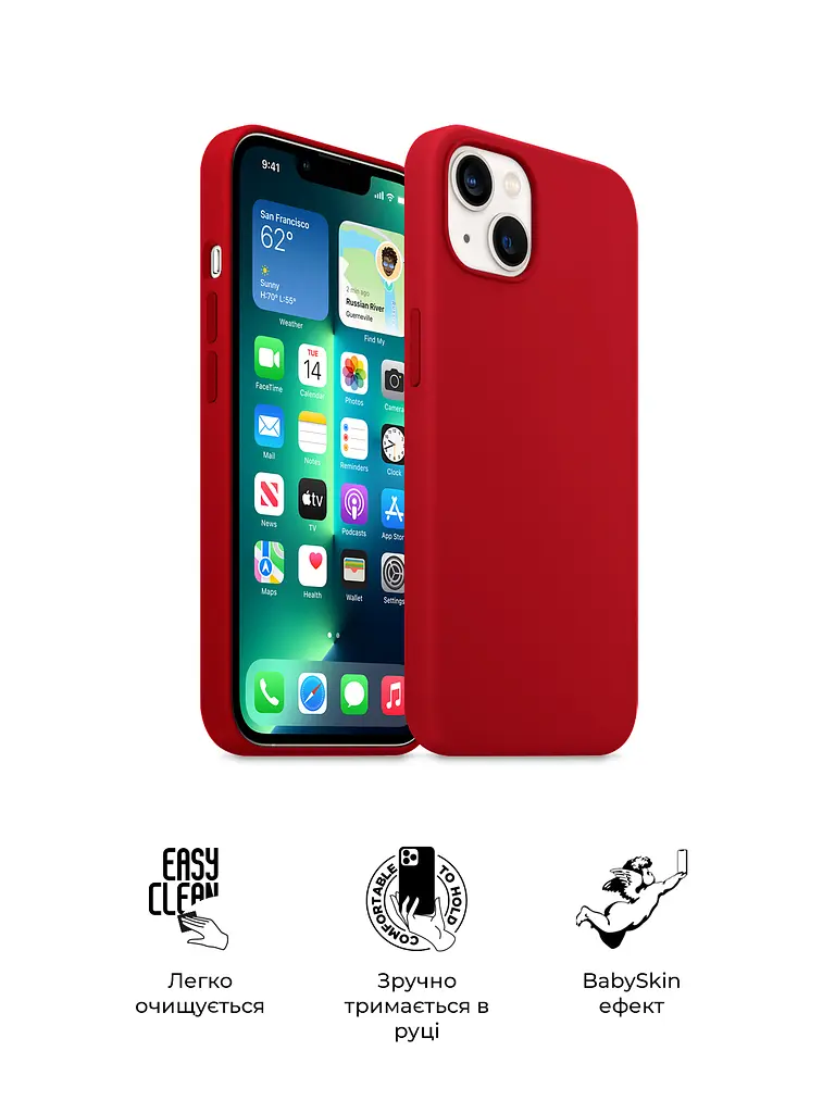 Силиконовый чехол для Apple iPhone 13, ICON2 Case, красный, противоударный, панель, защита всего корпуса, матовая поверхность Soft Touch, выступает над дисплеем, совместим с защитными стеклами и пленками, с микрофиброй, ArmorStandart (ARM60483) - фото 3