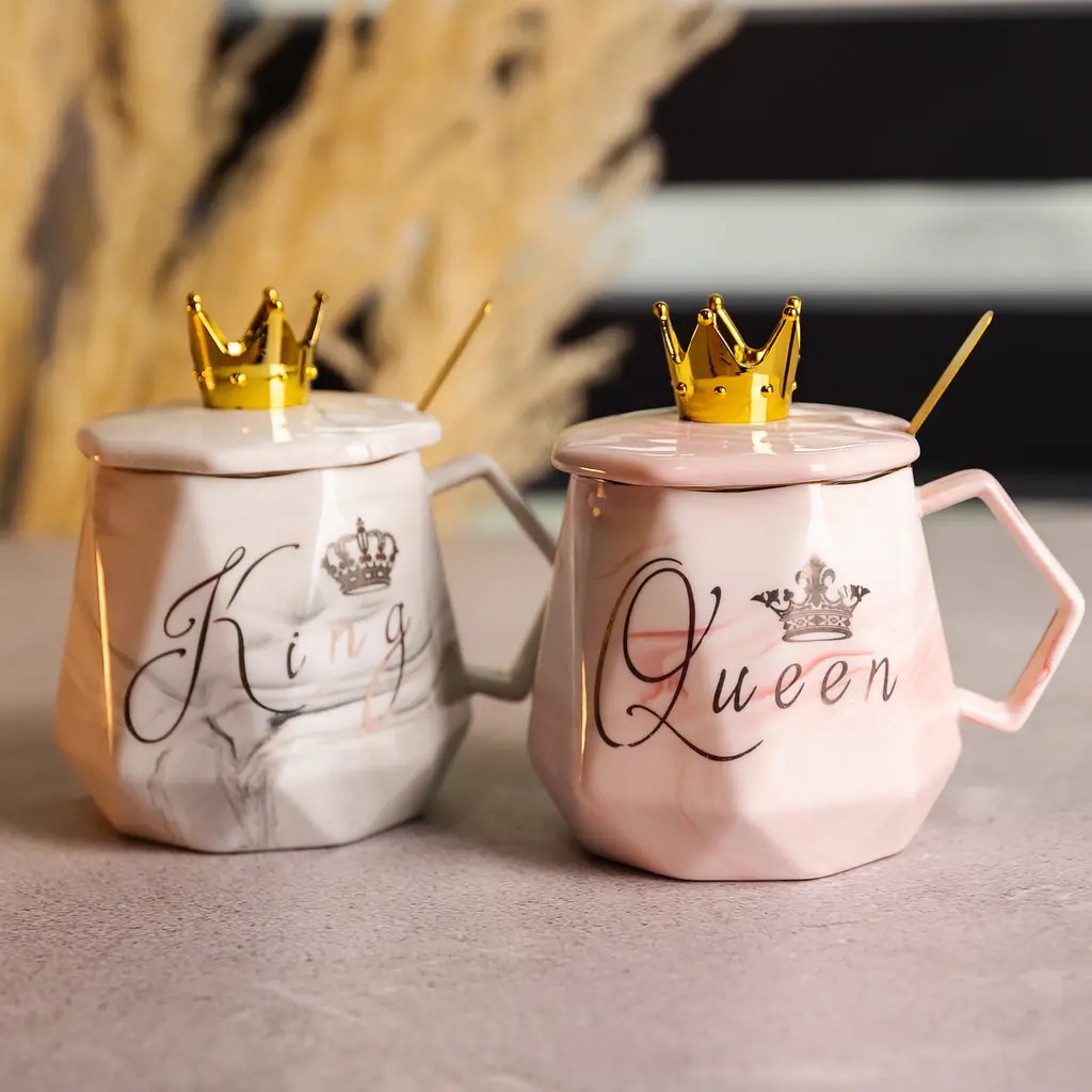 Парні чашки порцелянові King & Queen 400 мл з ложками FM-30 - фото 2