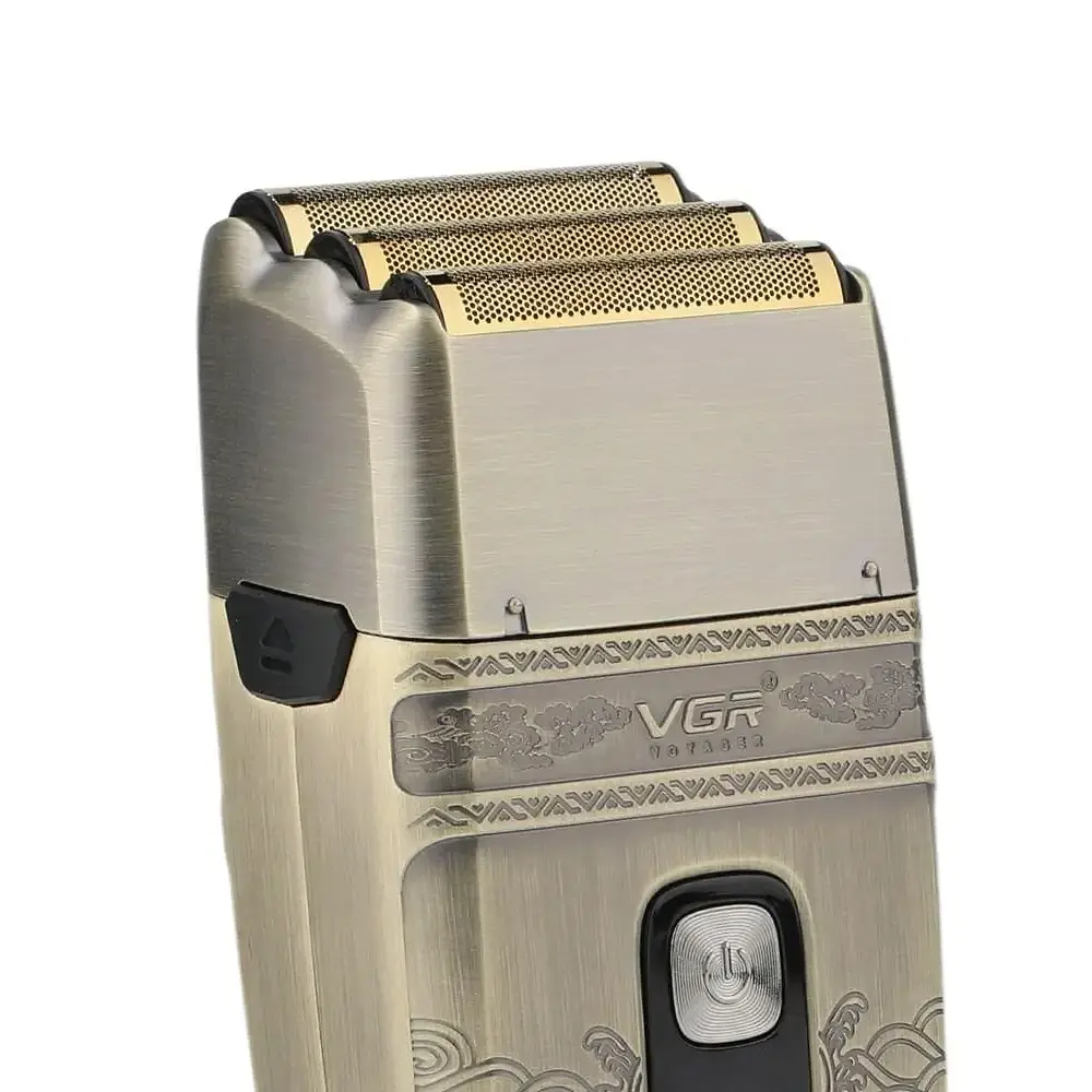 Електробритва шейвер VGR V-335 від USB, з LED-дисплеєм, Золотистий / Професійна бритва з трьома ножовими блоками - фото 5