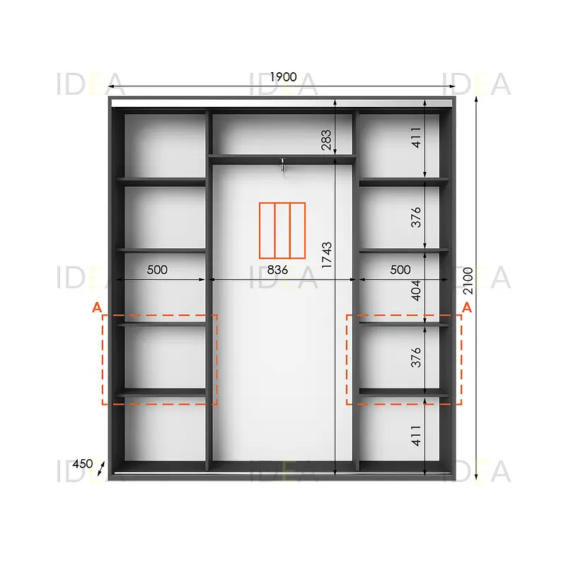 Шафа-купе Idea серія 7 190 x 45 x 210 см Антрацит Дзеркало - фото 2