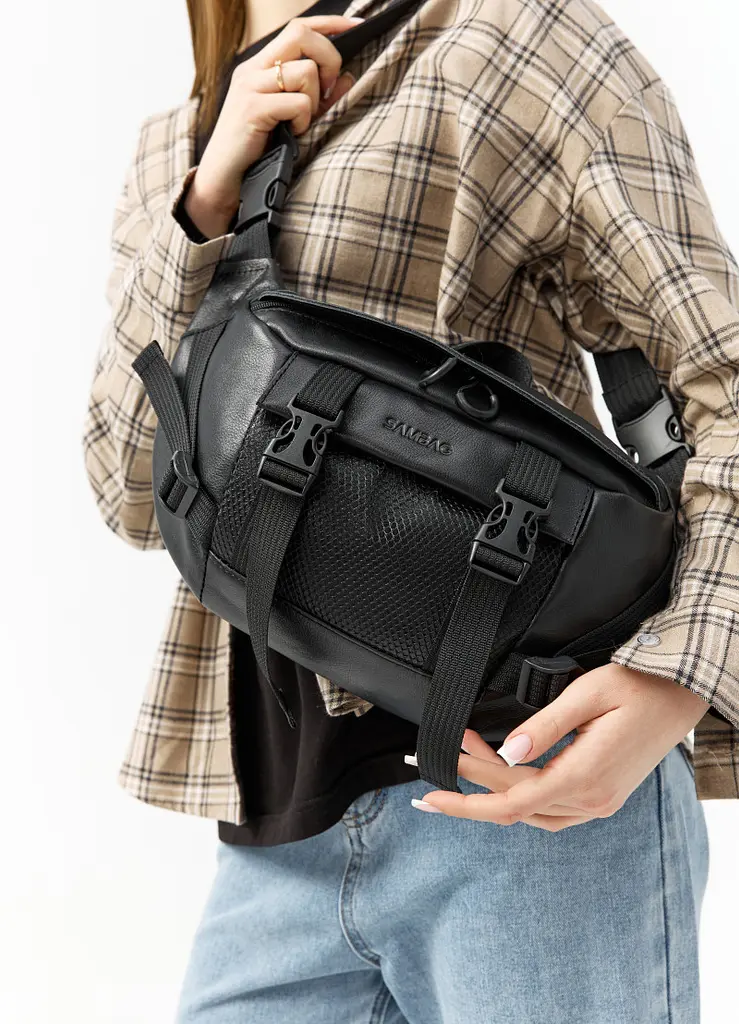 Велика жіноча поясна сумка бананка Sambag DynamicDart чорна 38 × 21 × 7 см (80411101) - фото 3