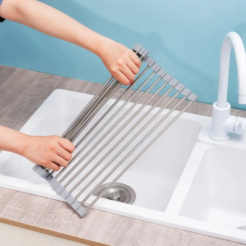 Решітка для сушіння посуду на мийку сіра 23*37 см Kitchen Drainboard - фото 5