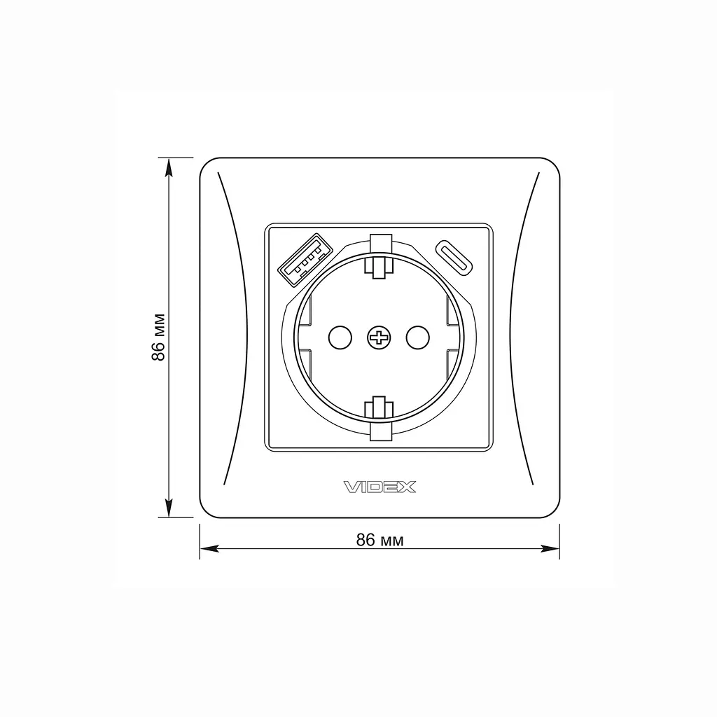 Розетка одинарна із заземленням з USB+USB-C кремова VIDEX BINERA VIDEX (27863-000) - фото 5