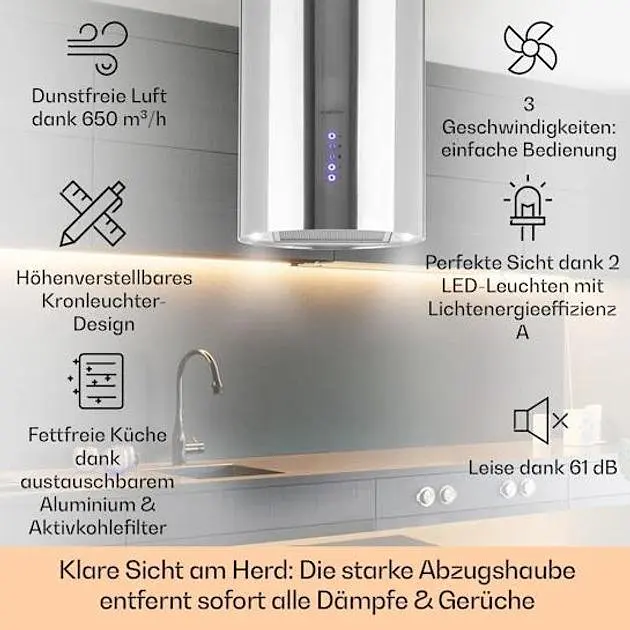 Островная вытяжка Klarstein Beretta Ø35см 650м³/ч (10033717) - фото 2