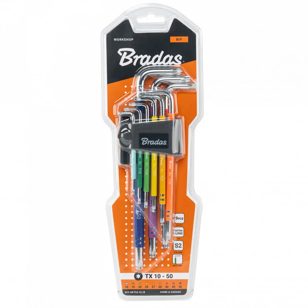 Набір ключів Bradas TORX TX 10-50 9 шт подовжені (DIY-HKT62-EL/B) - фото 2