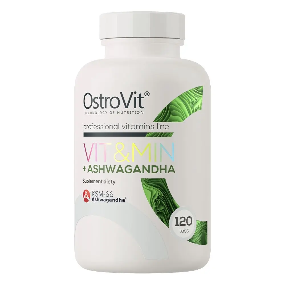 Ашваганда з вітамінами та мінералами OstroVit Vit&Min + Ashwagandha, 120 таблеток для підтримки імунної системи