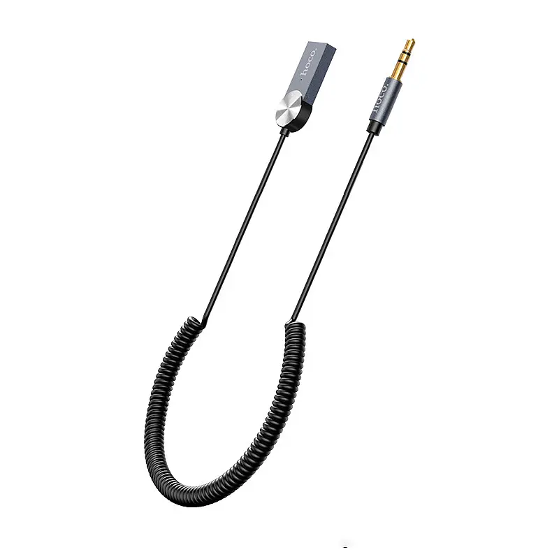 AUX кабель Hoco DUP02 bluetooth to Jack 3.5 пружинний автомобільний аудіоресивер чорний - фото 3