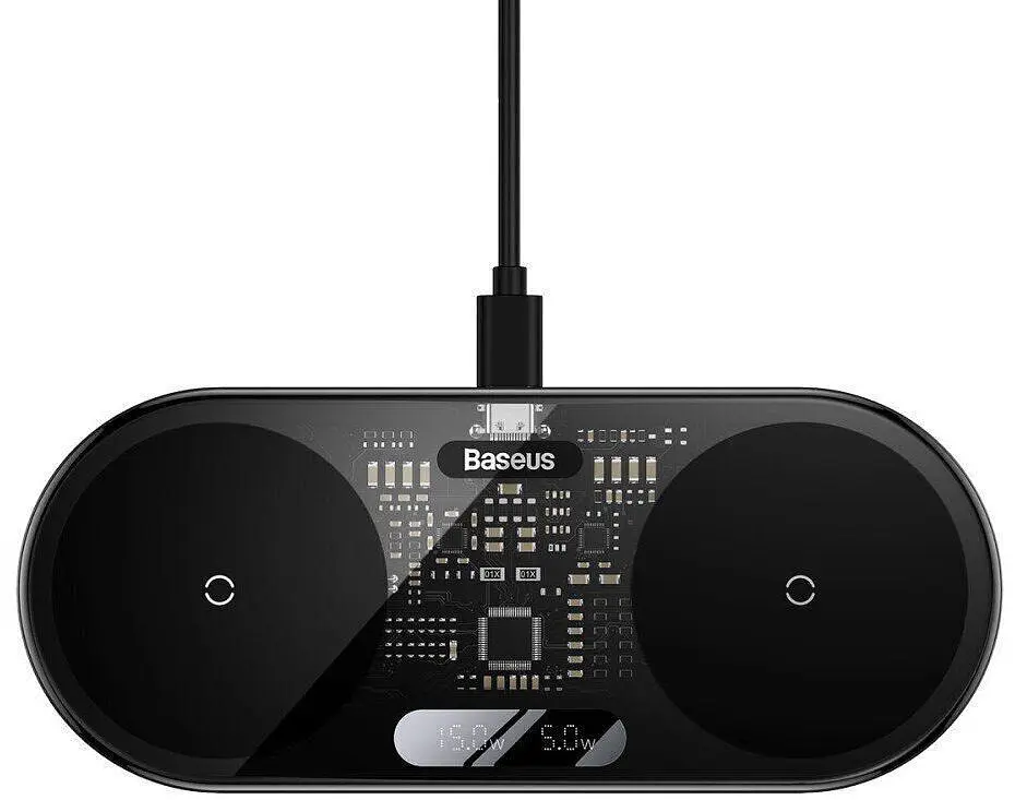 Бездротовий зарядний пристрій Baseus Digital LED Display 2in1 Wireless Charger 20W (WXSX010101) Black [78283] - фото 3