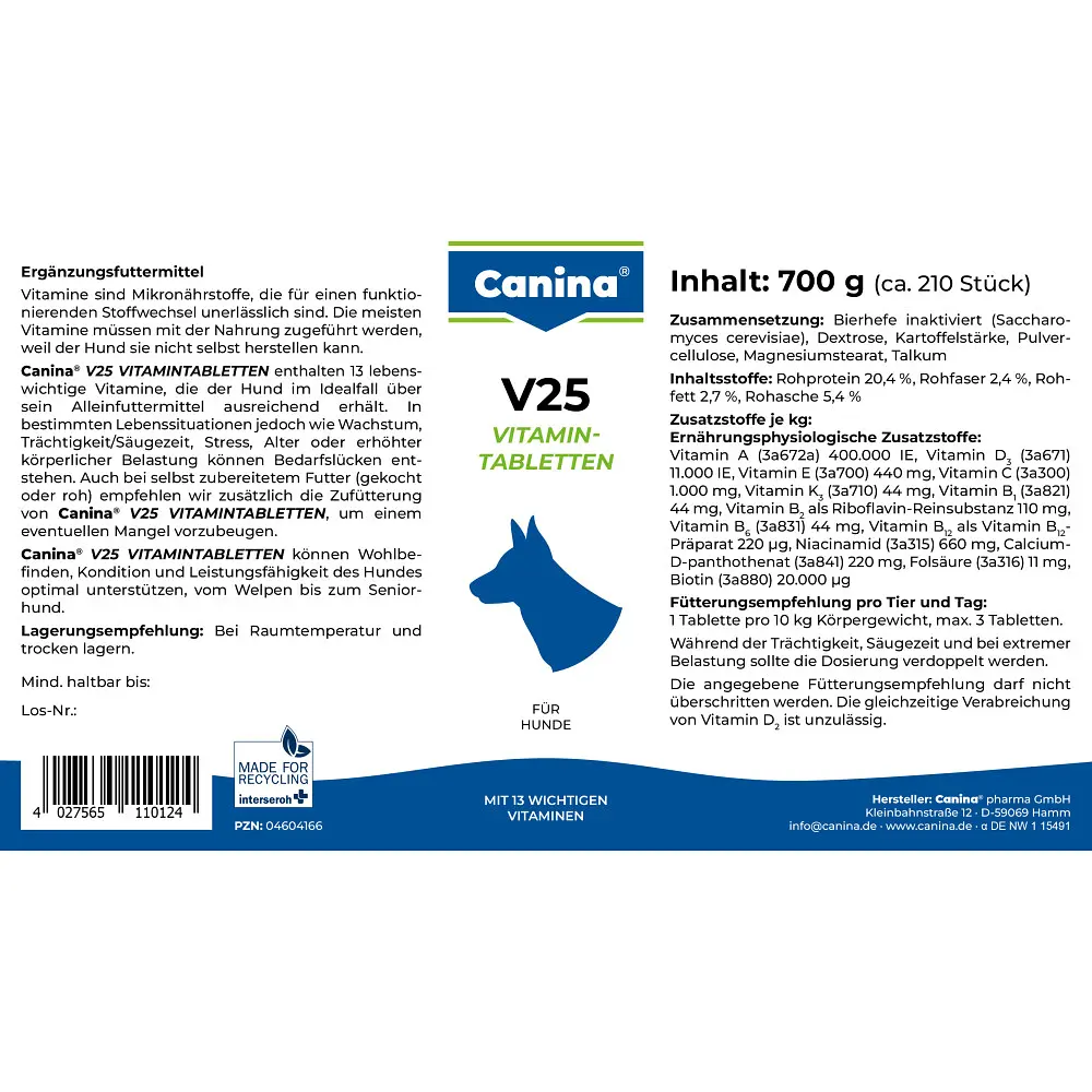 Вітаміни для собак Canina V25 Vitamintabletten 700 г 210 таблеток - фото 2