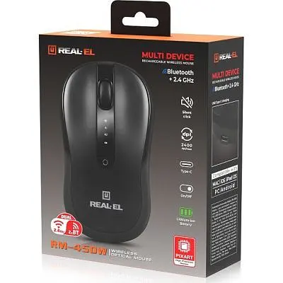 Комп'ютерна мишка Real-El RM-450W Wireless/Bluetooth Black/Gray (EL123200046) - фото 8