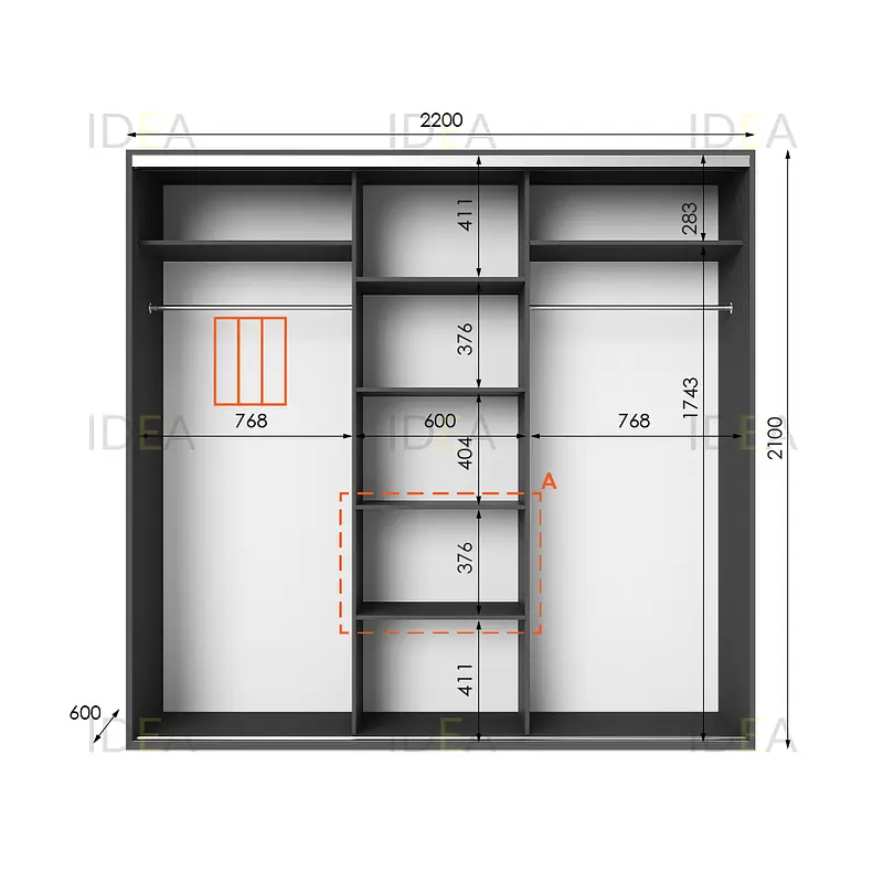 Шафа-купе Idea серія 6 220 x 60 x 210 см Антрацит - фото 2