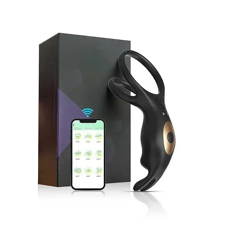 Віброкільце ерекційне Love Spouse Rabbit з Bluetooth 9 режимів силіконове Чорне - фото 4