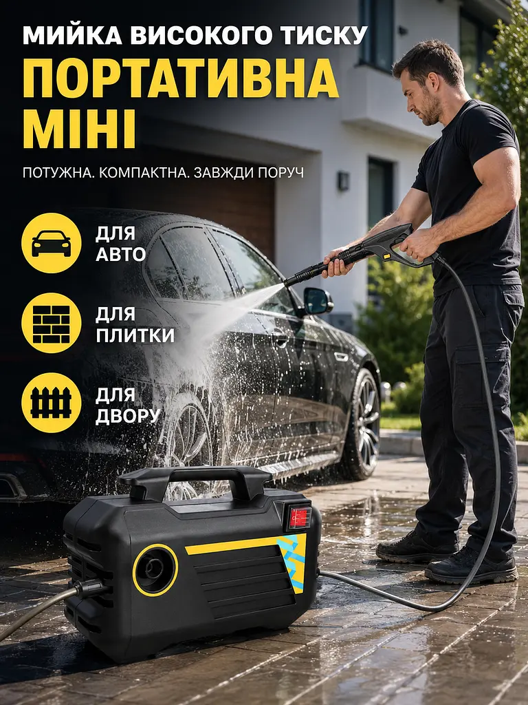 Портативна міні мийка високого тиску 3000 Вт з піногенератором і шлангом 10 м чорна (49676179) - фото 6
