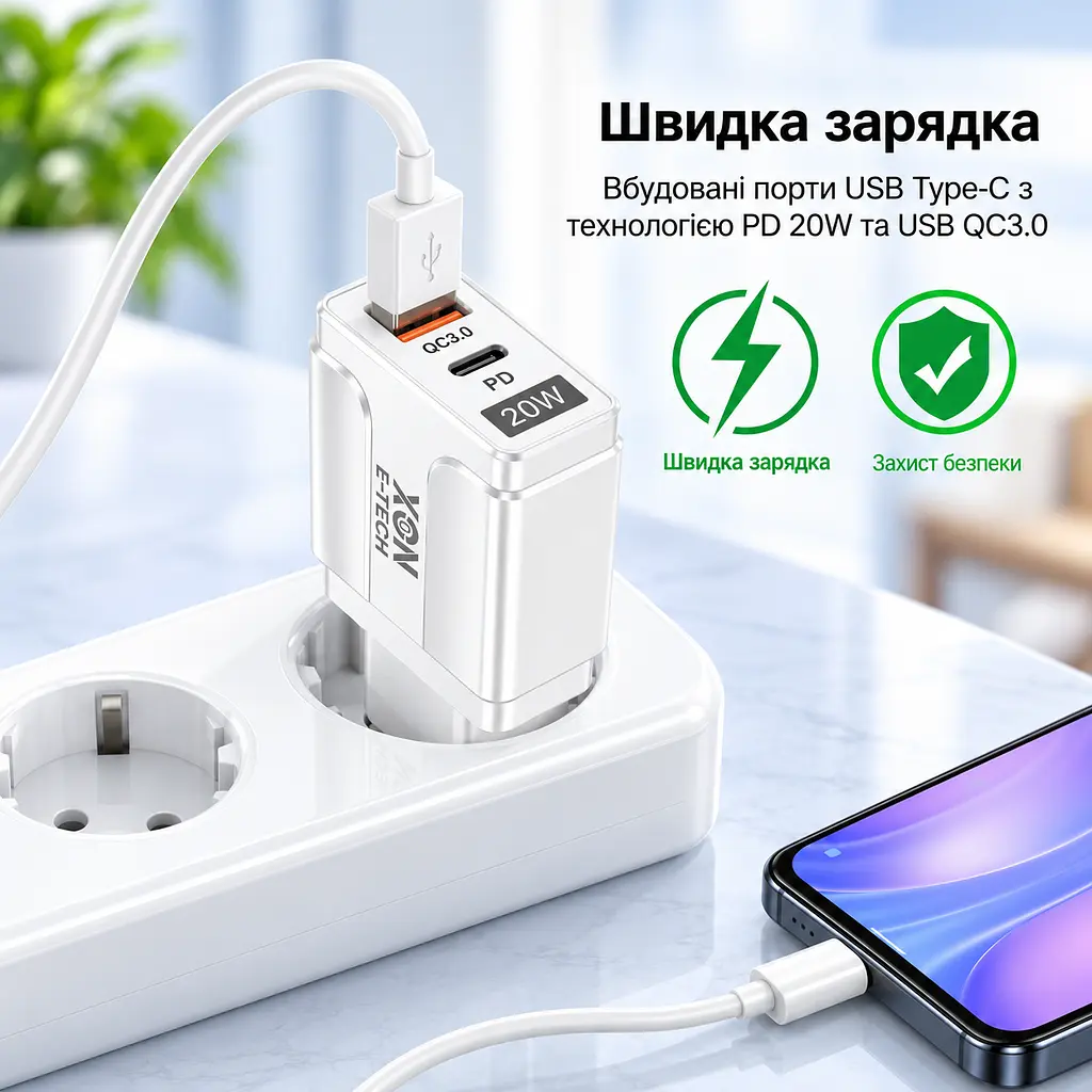 Зарядний пристрій XON PowerCharge 20W (PD20) USB Type-C (PCWA020020A1С1W 6143) Білий - фото 7