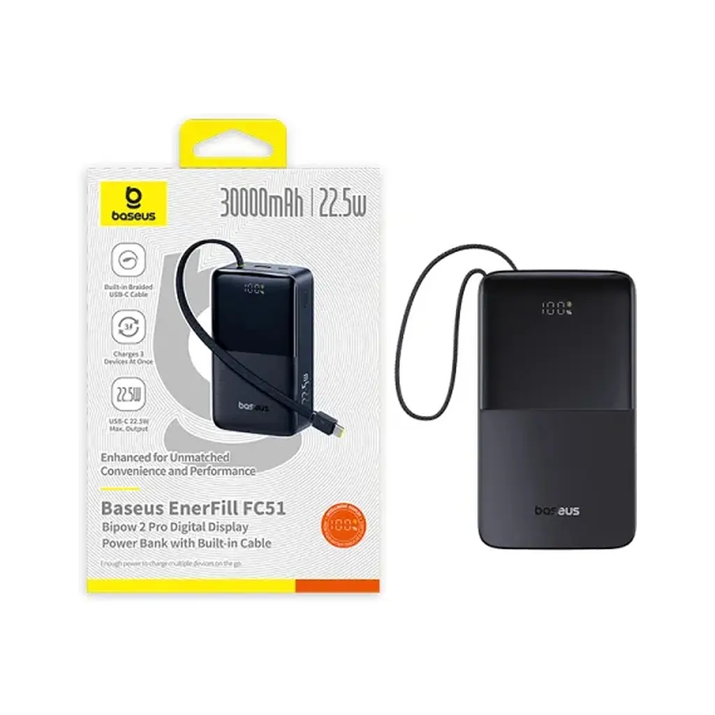Батарея універсальна Baseus EnerFill FC51 Bipow2 Pro 30000mAh 22,5W build cab.USB-C black (E0028100) - фото 5