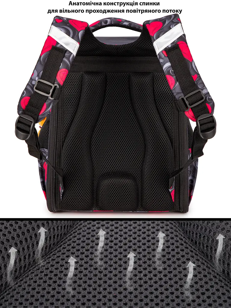 Ортопедичний шкільний рюкзак (ранець) School Standard 6 в 1 для дівчинки  570 гр 14,5 літрів Сірий з червоним - фото 8