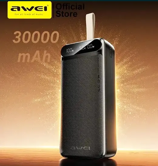 Повербанк Power Bank AWEI PA-12 портативна батарея швидка зарядка 22.5W 30 000 mAh Чорний - фото 6
