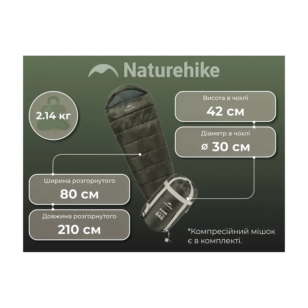 Спальний мішок Naturehike CNK2300SD014 MJ600 Січ, зелений (6979850308526) - фото 9