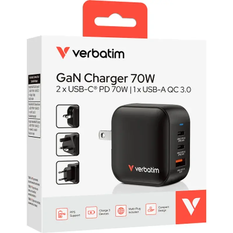 Зарядний пристрій Verbatim MiniGaN 70 W 3 ports (2xUSB-C/1xUSB-A) (32229) - фото 4