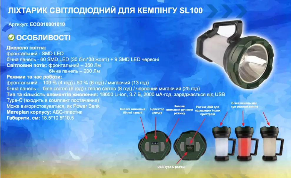 Фонарик светодиодный для кемпинга SL100 ECOНОМЕ (ECO018001010) - фото 6